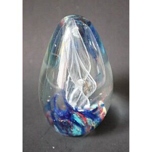 Handcrafted Glass Paperweight With Controlled Bubble Design & Swirling Murano St